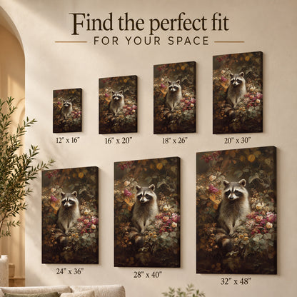 Woodland Visitor – Raccoon & Wildflowers Canvas Print