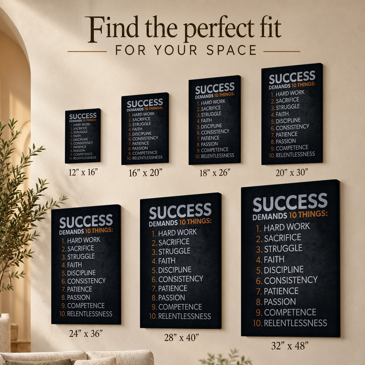 Success Demands 10 Things – Motivational Canvas Wall Art