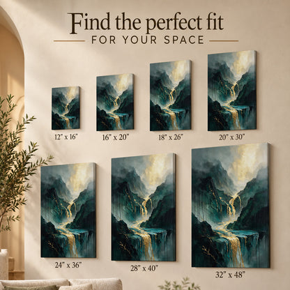 Golden Cascades – Emerald Mountain Waterfall Art