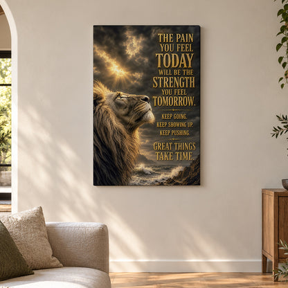 The Strength of Tomorrow – Motivational Lion Canvas Wall Art