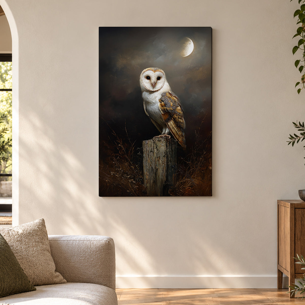 Moonlit Watch – Barn Owl Canvas Wall Art