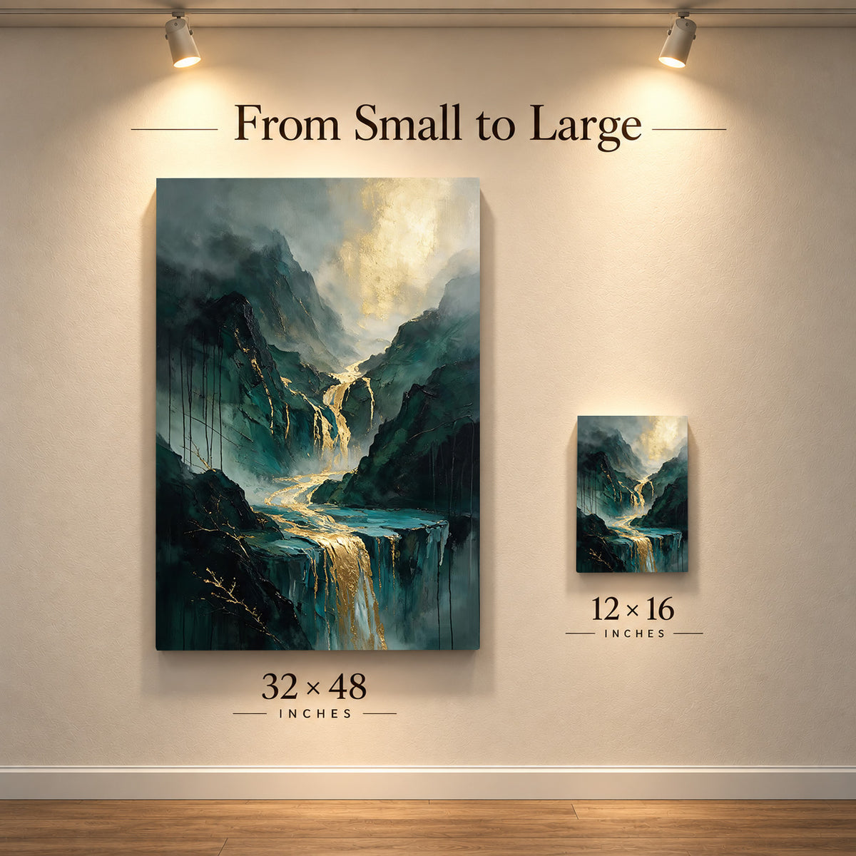 Golden Cascades – Emerald Mountain Waterfall Art