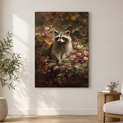 Woodland Visitor – Raccoon & Wildflowers Canvas Print