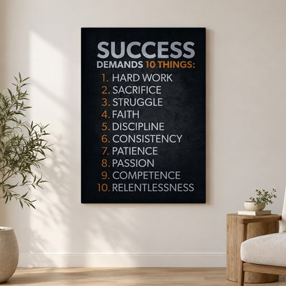 Success Demands 10 Things – Motivational Canvas Wall Art