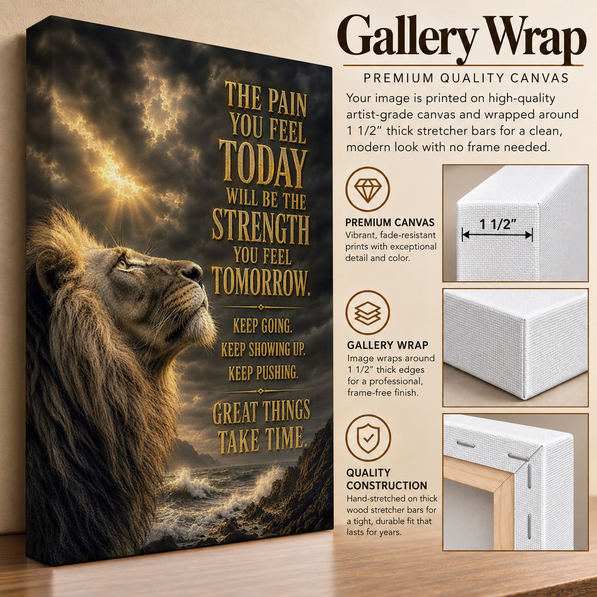 The Strength of Tomorrow – Motivational Lion Canvas Wall Art