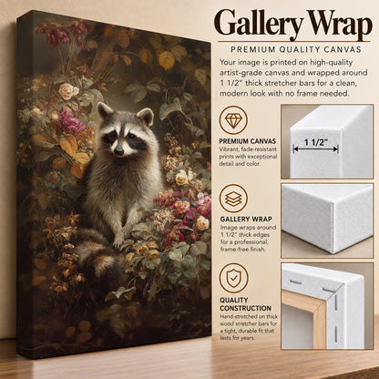Woodland Visitor – Raccoon & Wildflowers Canvas Print
