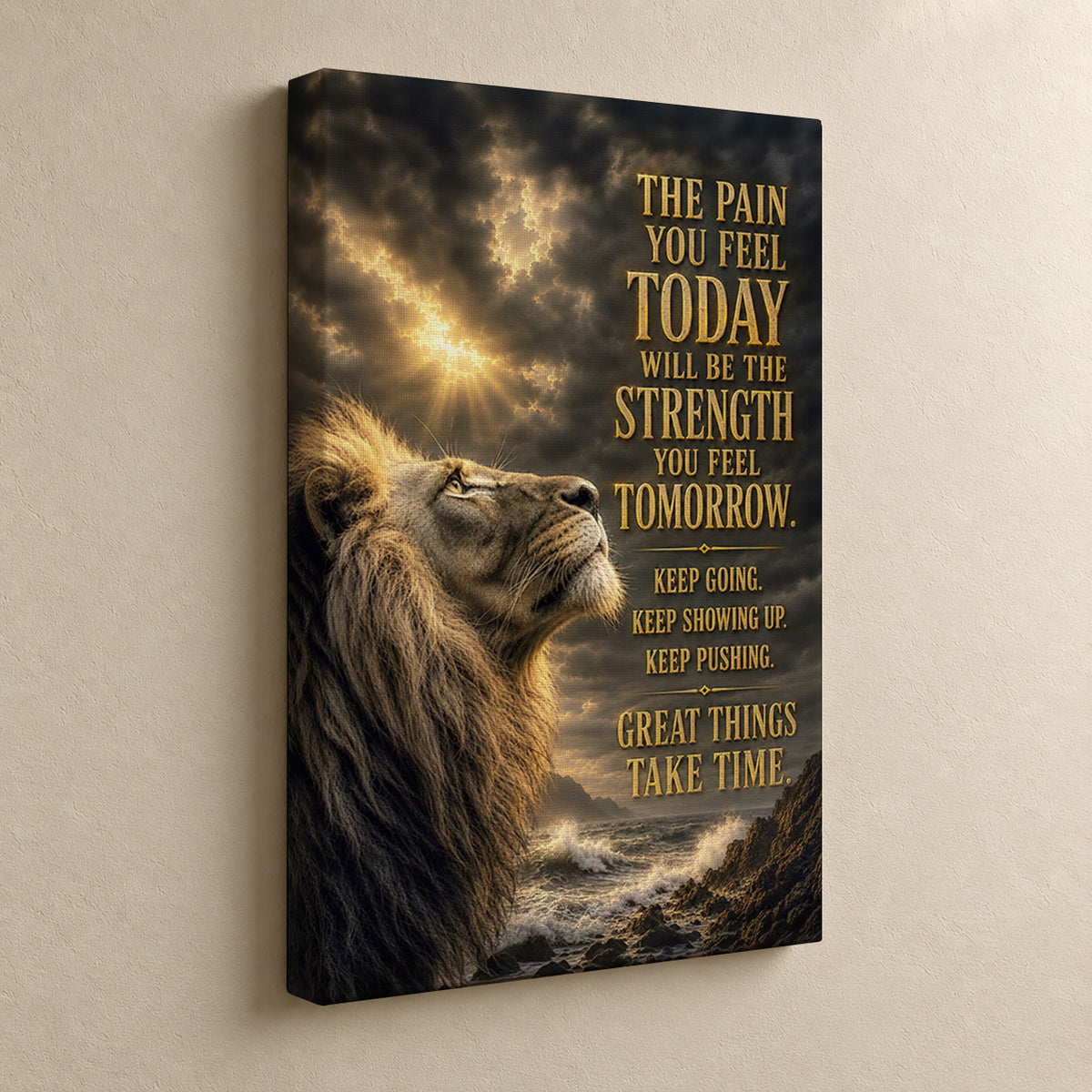 The Strength of Tomorrow – Motivational Lion Canvas Wall Art