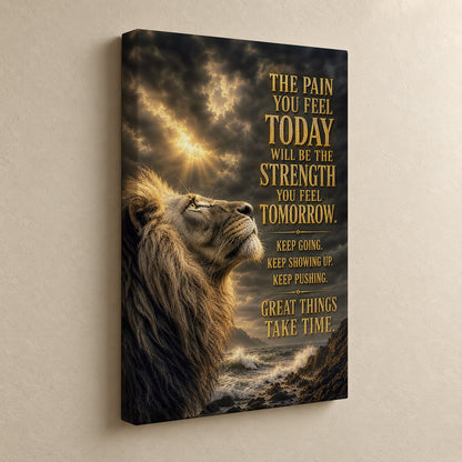 The Strength of Tomorrow – Motivational Lion Canvas Wall Art