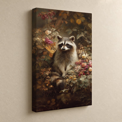 Woodland Visitor – Raccoon & Wildflowers Canvas Print