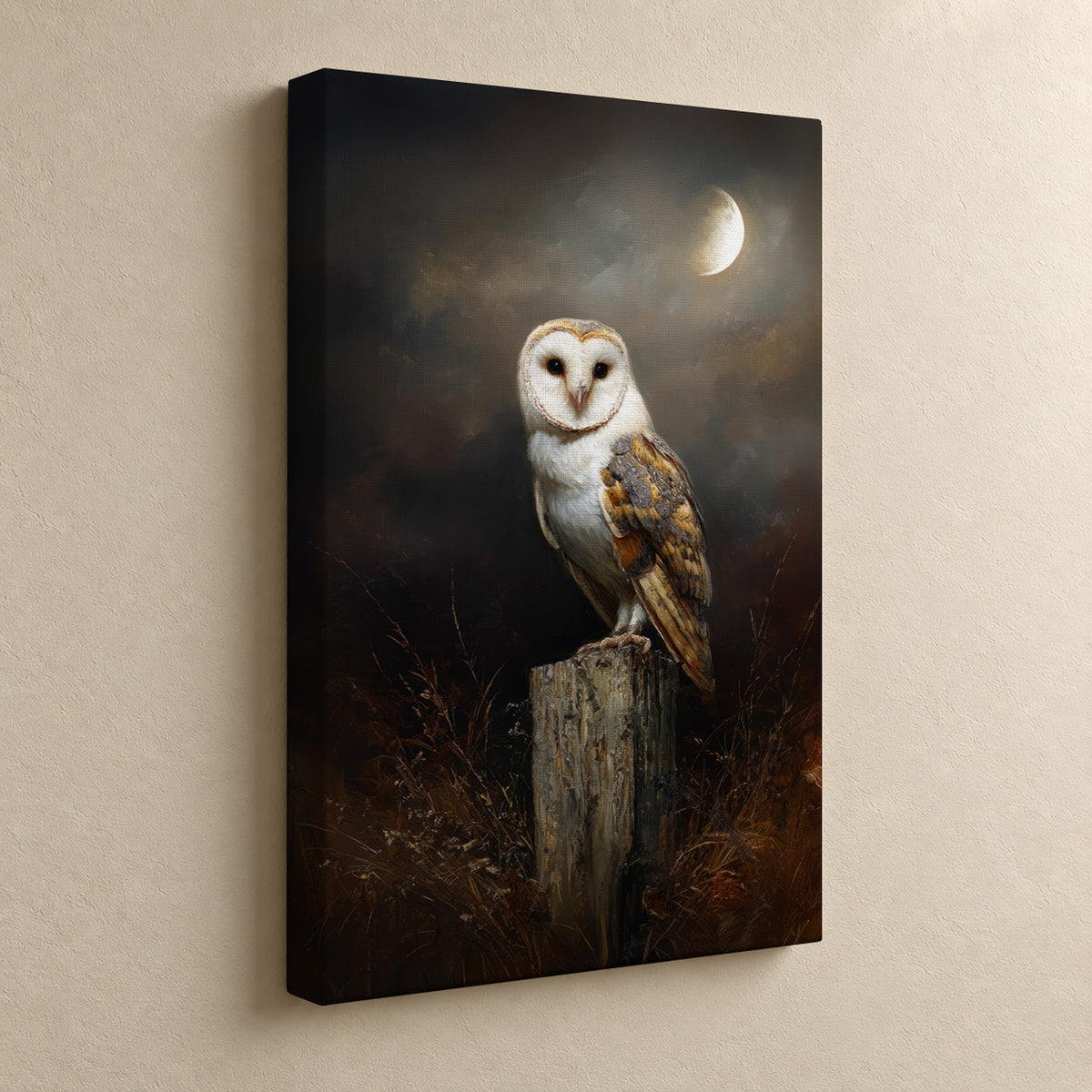 Moonlit Watch – Barn Owl Canvas Wall Art