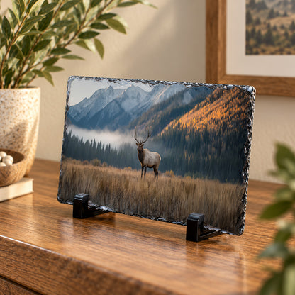 Majestic Bull Elk in an Autumn Mountain Valley - Stone Print