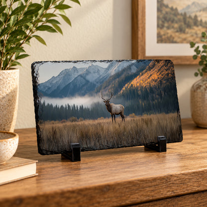 Majestic Bull Elk in an Autumn Mountain Valley - Stone Print