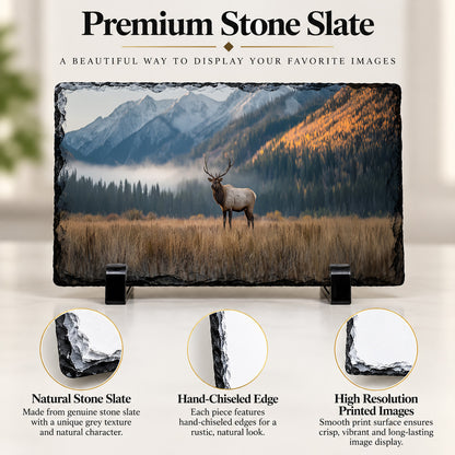 Majestic Bull Elk in an Autumn Mountain Valley - Stone Print